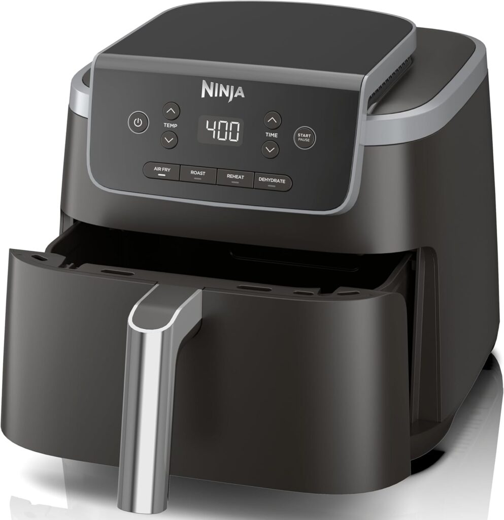 Ninja Air Fryer Pro 4-in-1 with 5 QT capacity for air frying, roasting, reheating, and dehydrating, featuring Air Crisp technology and nonstick basket.